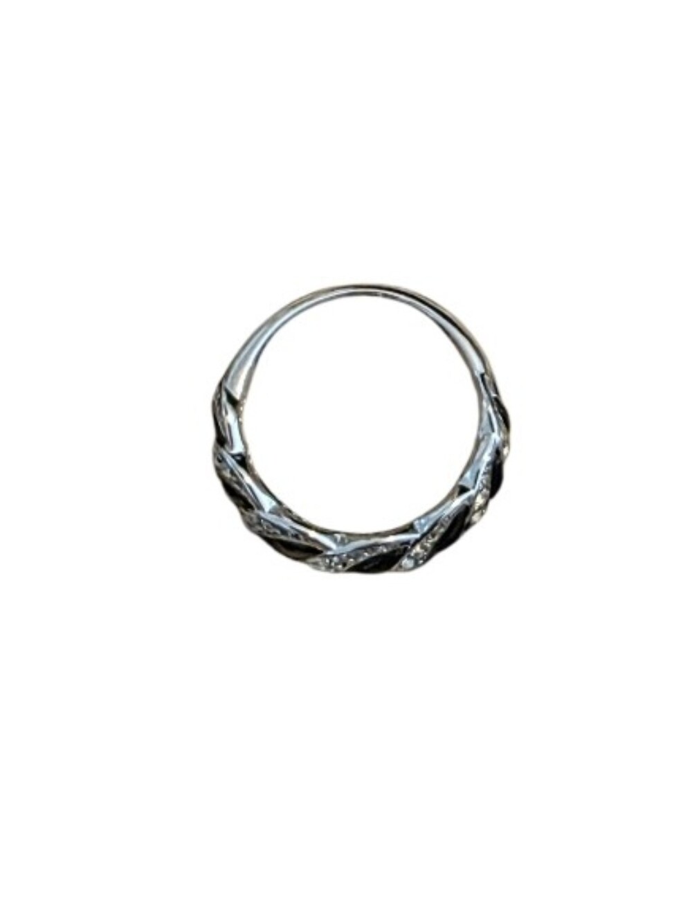 Silver Ring with Black Enamel Crescent Accents - Picture 3 of 5
